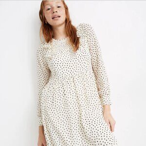 Madewell | Smocked Ruffle-Shoulder Midi Dress in Inkbrush Dots (NWT)